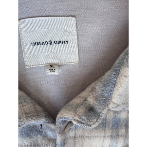 Thread & Supply Grey Tan Plaid Flannel Shacket XL Oversized Button Up Jacket - Picture 3 of 10